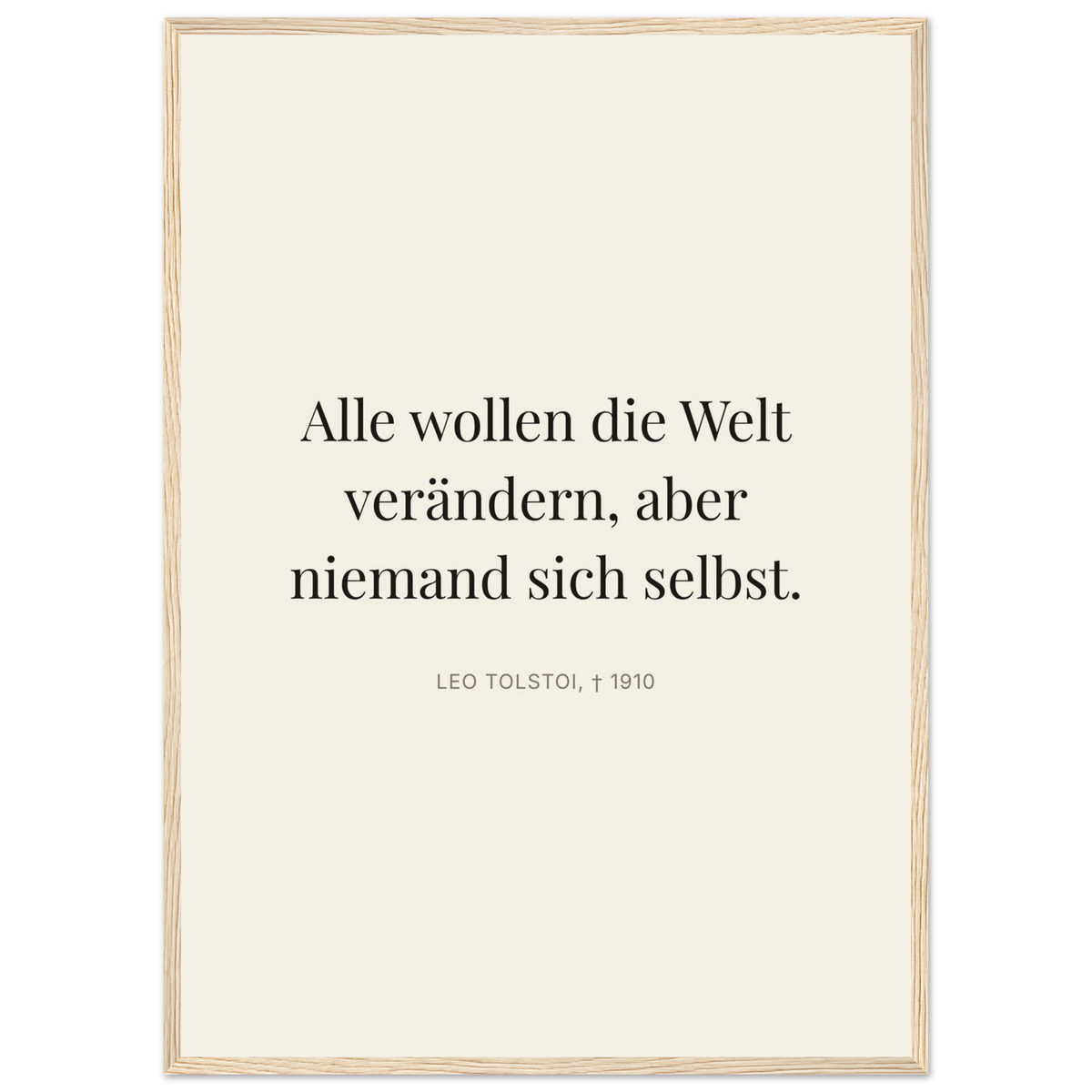 Leo Tolskis Selbstentdeckung in Dunkelschrift (Klassisches Poster mit Holzrahmen) [Editorial-Beige]