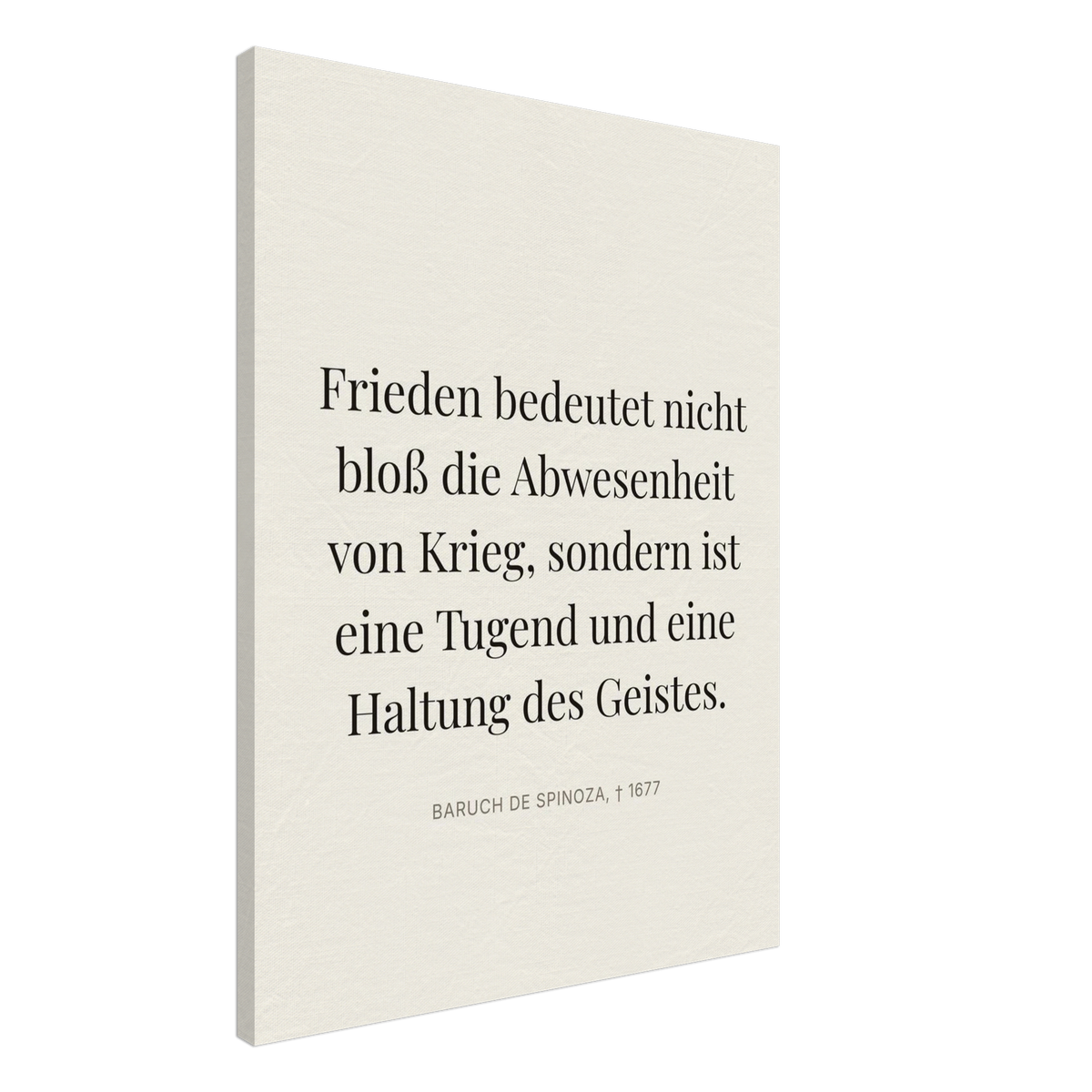 Spinozas Frieden - Typografisches Zitat auf Leinwand (Leinwand) [Editorial-Beige]