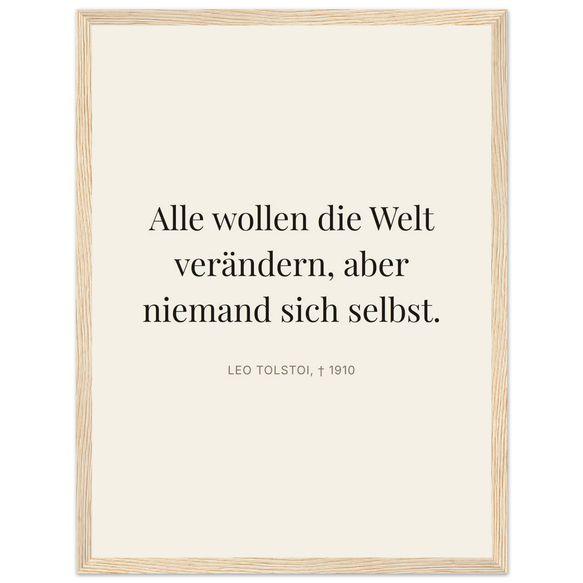 Leo Tolskis Selbstentdeckung in Dunkelschrift (Klassisches Poster mit Holzrahmen) [Editorial-Beige]