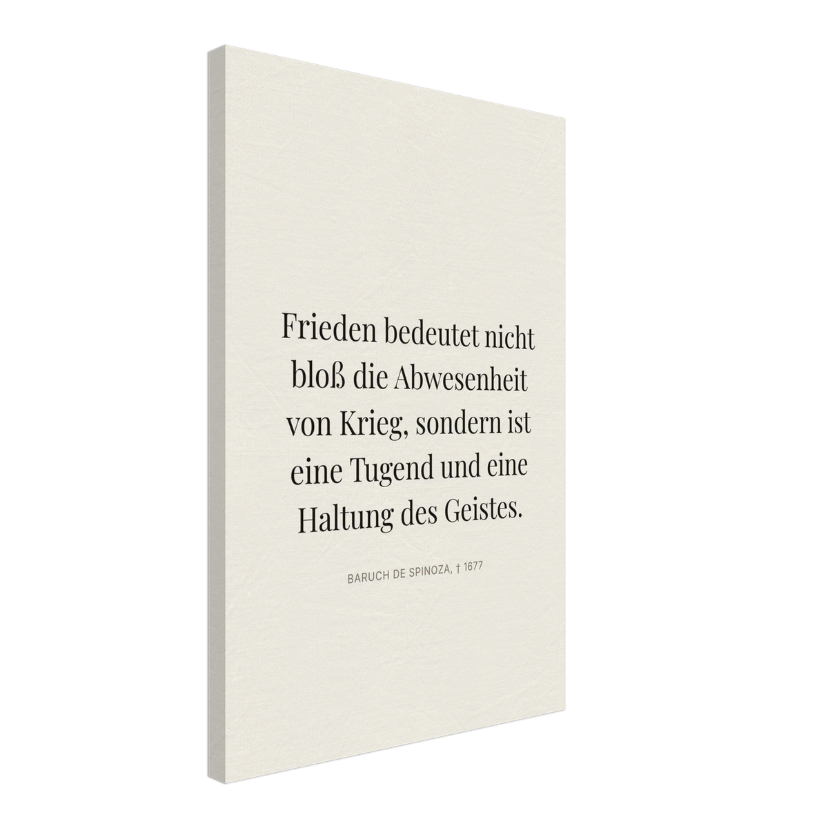 Spinozas Frieden - Typografisches Zitat auf Leinwand (Leinwand) [Editorial-Beige]