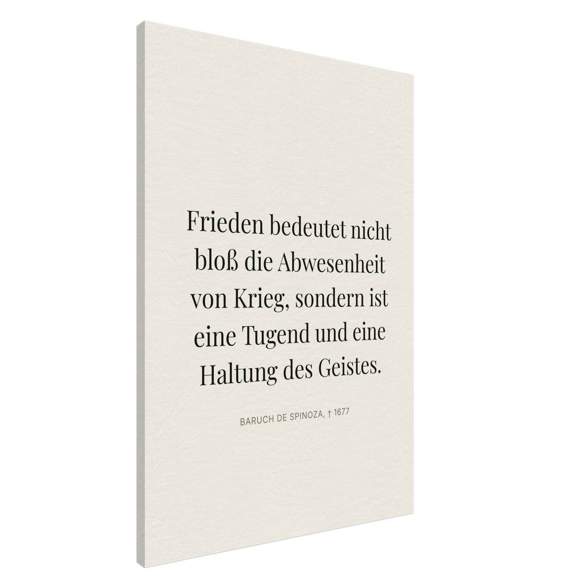 Spinozas Frieden - Typografisches Zitat auf Leinwand (Leinwand) [Editorial-Beige]