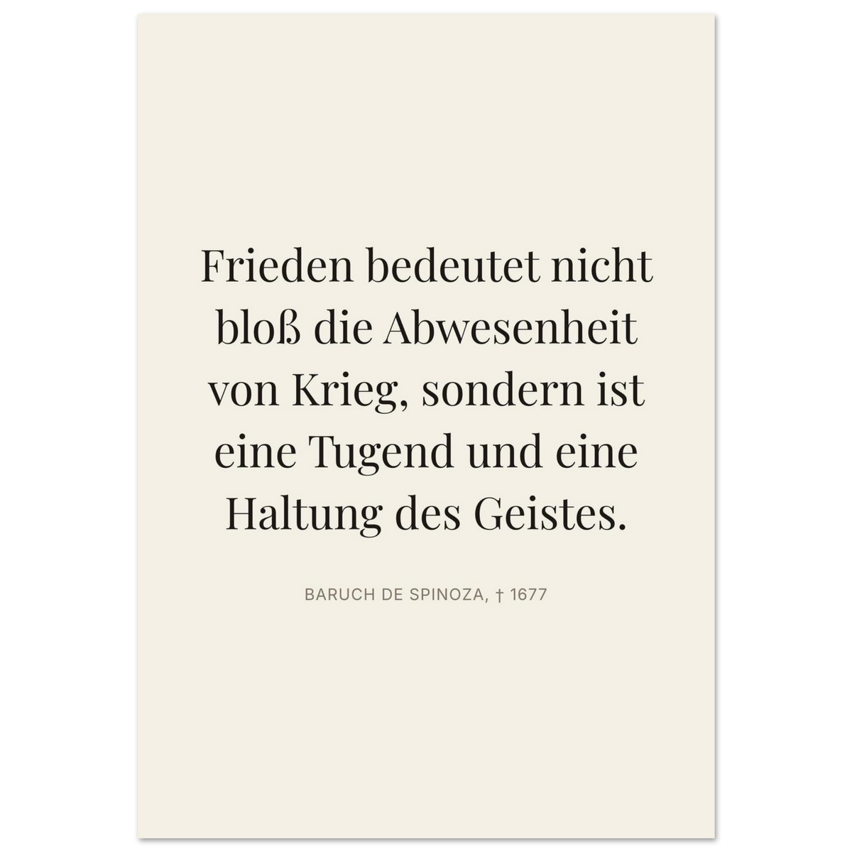 Spinozas Frieden - Typografisches Zitat auf Leinwand (Premium Poster auf mattem Papier) [Editorial-Beige]