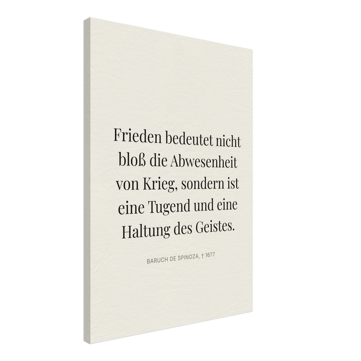 Spinozas Frieden - Typografisches Zitat auf Leinwand (Leinwand) [Editorial-Beige]