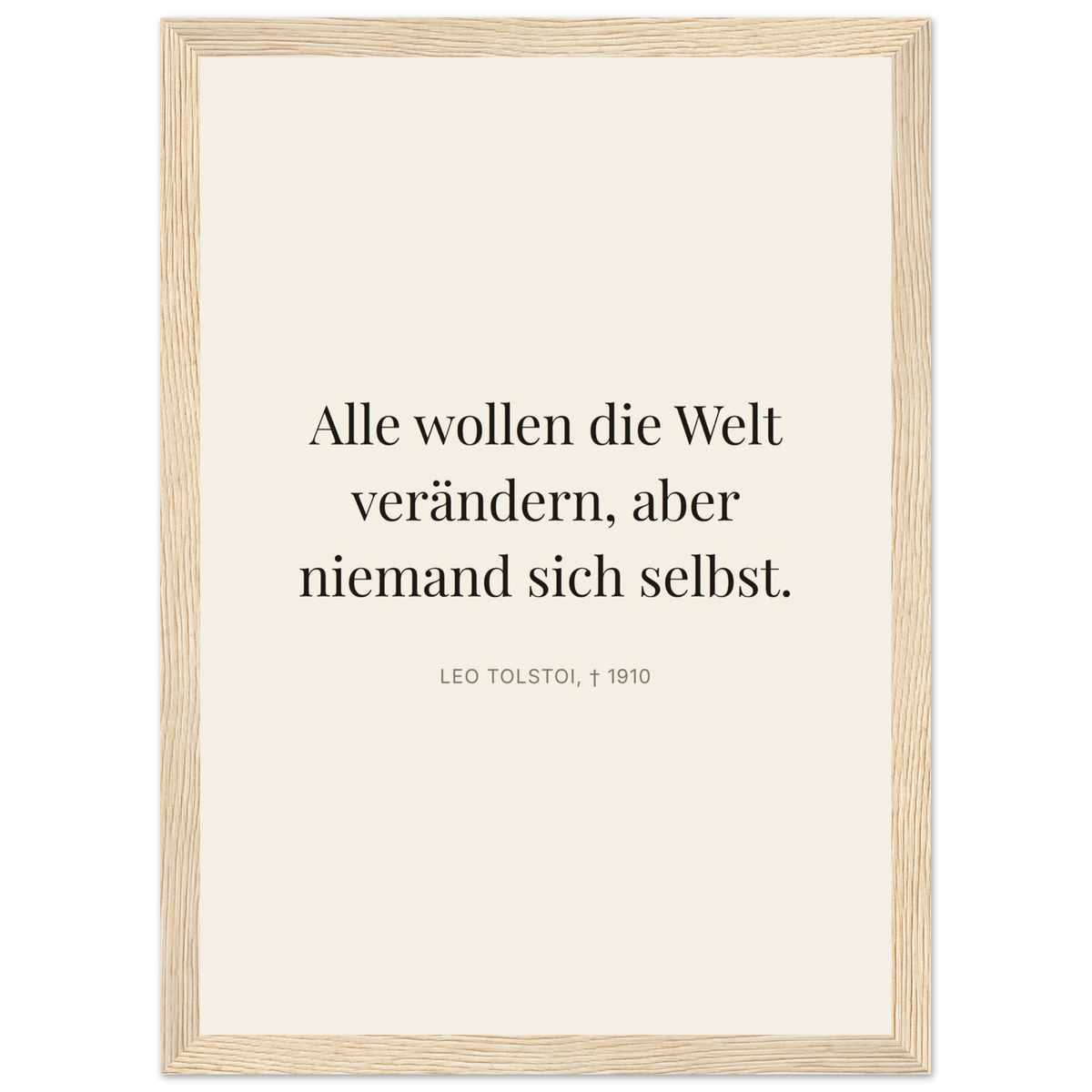 Leo Tolskis Selbstentdeckung in Dunkelschrift (Klassisches Poster mit Holzrahmen) [Editorial-Beige]