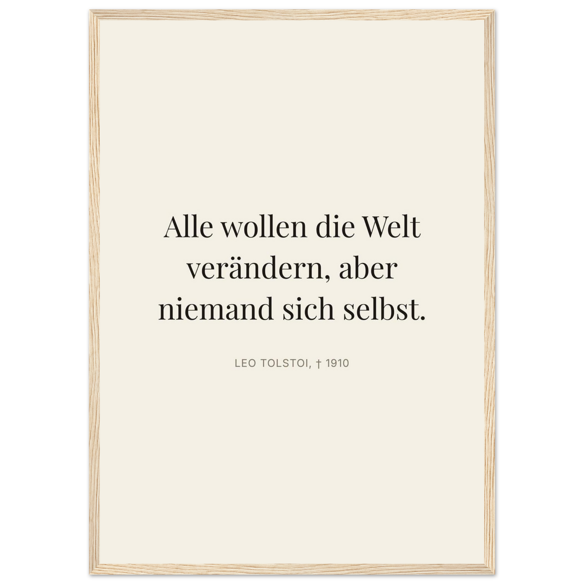 Leo Tolskis Selbstentdeckung in Dunkelschrift (Klassisches Poster mit Holzrahmen) [Editorial-Beige]